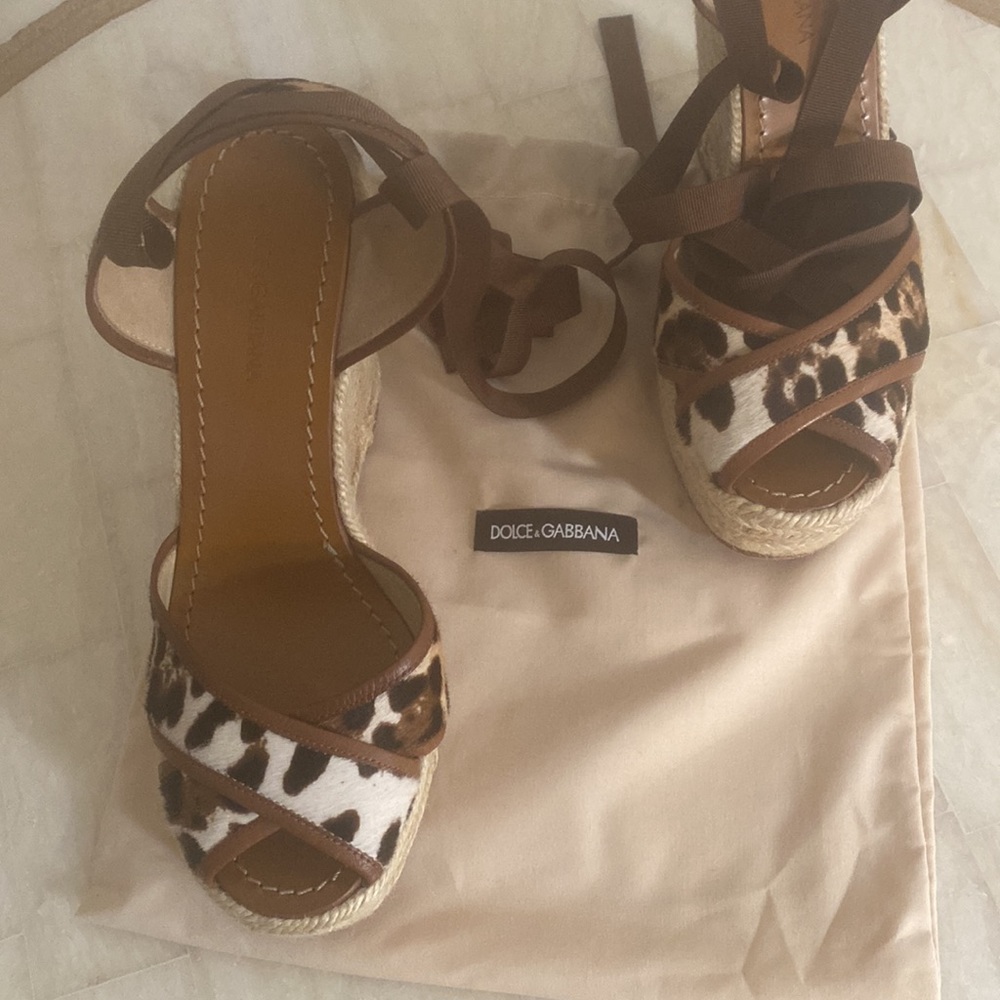 Dolce&Gabbana leopard print pony hair, leather sandals, s 39 - Picture 11 of 12